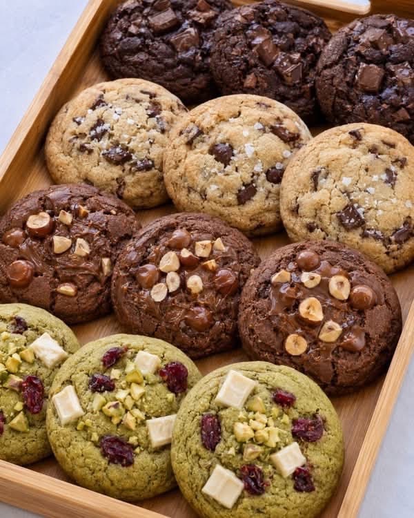 Cookies chocolat, pistache et cranberries | Taasty Cakes Cookies chocolat, pistache et cranberries — Une boîte de cookies généreux aux textures fondantes et croustillantes, déclinés en chocolat intense, pistache et chocol | Taasty Cakes