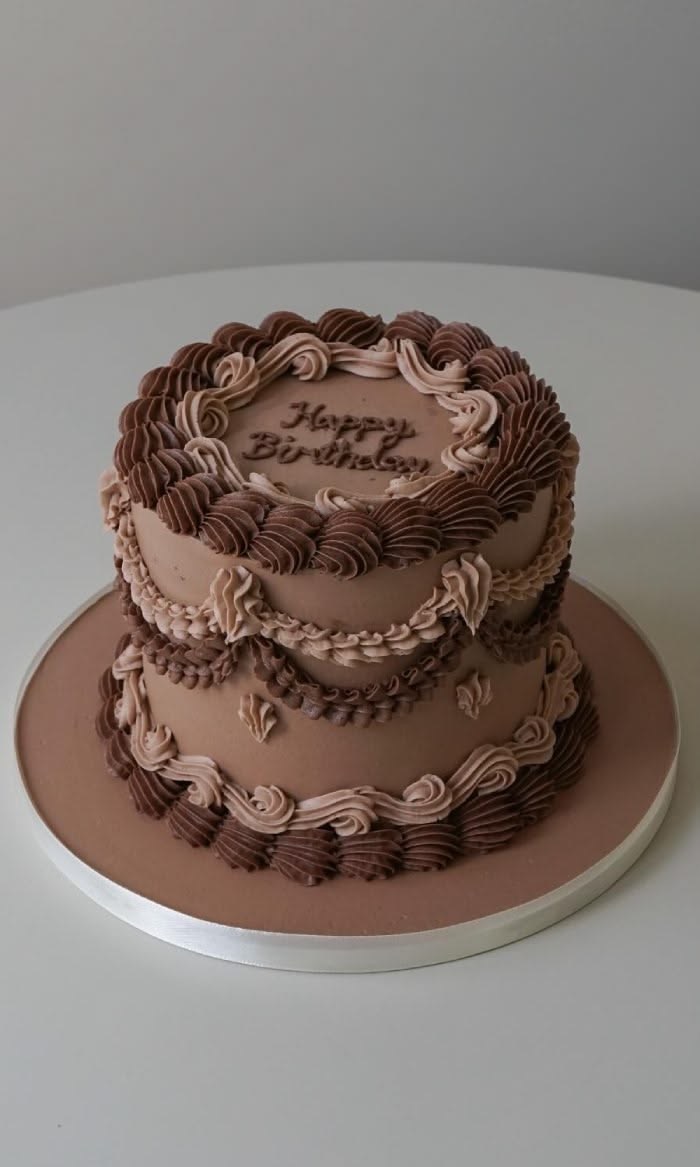 Vintage Cake chocolat anniversaire | Taasty Cakes Vintage Cake chocolat anniversaire — Un gâteau d’anniversaire tout chocolat avec une décoration rétro en pochage bicolore et une finition personnalisable ave | Taasty Cakes